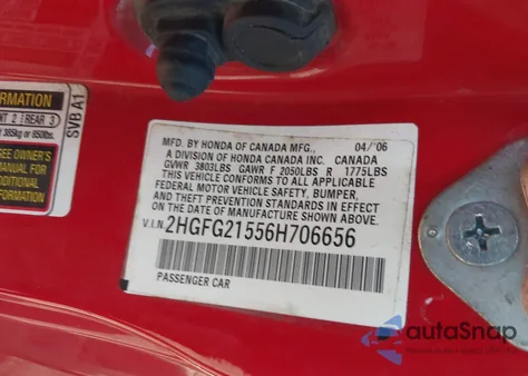 2006 Honda Civic Si from USA, damaged, VIN 2HGFG21556H706656